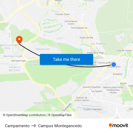 Campamento to Campus Montegancedo map