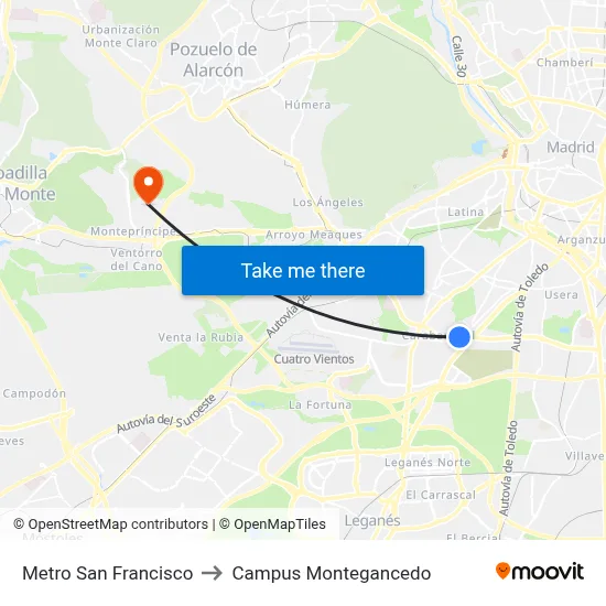 Metro San Francisco to Campus Montegancedo map