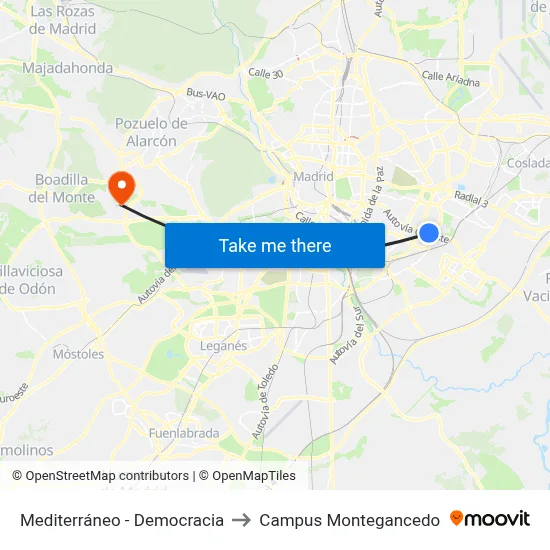 Mediterráneo - Democracia to Campus Montegancedo map