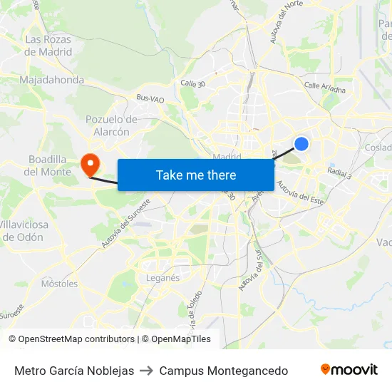 Metro García Noblejas to Campus Montegancedo map