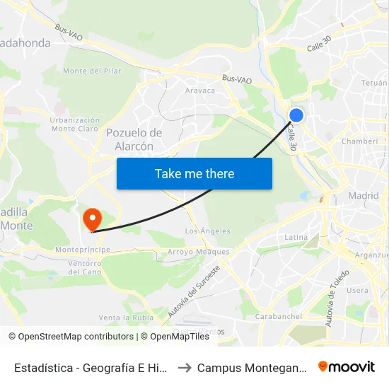 Estadística - Geografía E Historia to Campus Montegancedo map