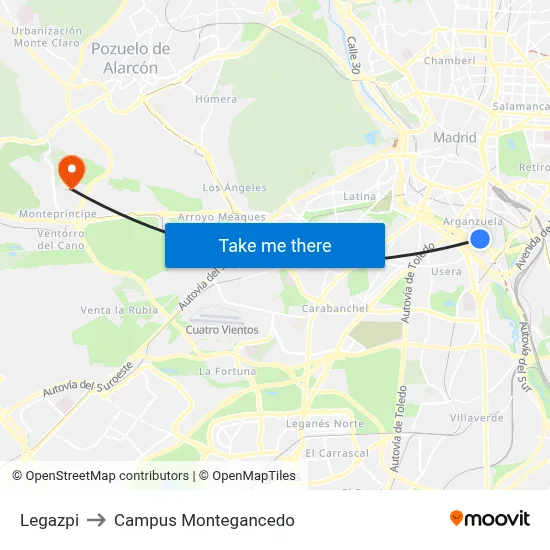 Legazpi to Campus Montegancedo map