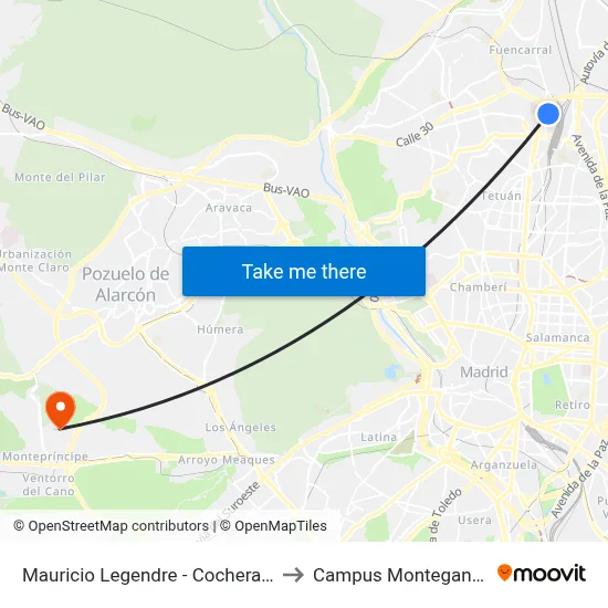 Mauricio Legendre - Cocheras Emt to Campus Montegancedo map