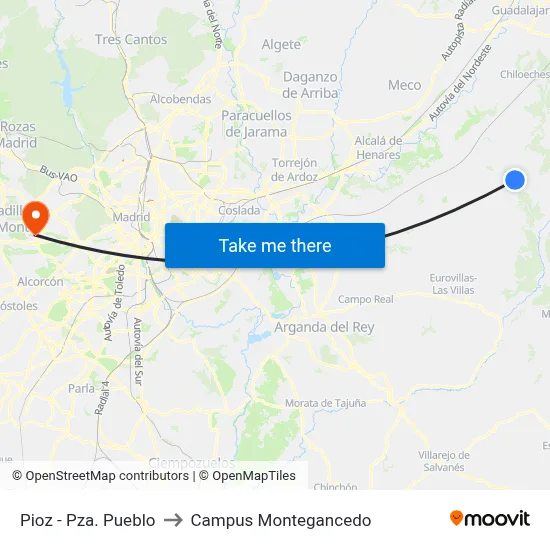 Pioz - Pza. Pueblo to Campus Montegancedo map