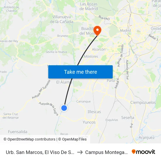 Urb. San Marcos, El Viso De San Juan to Campus Montegancedo map