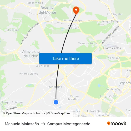 Manuela Malasaña to Campus Montegancedo map