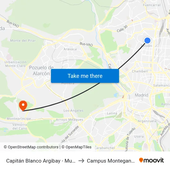 Capitán Blanco Argibay - Mundillo to Campus Montegancedo map