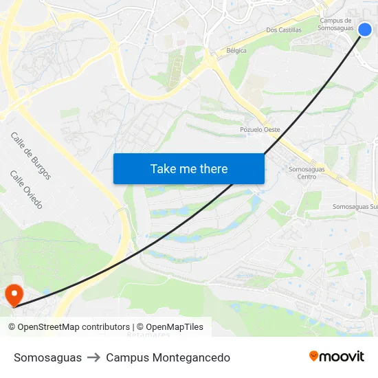 Somosaguas to Campus Montegancedo map