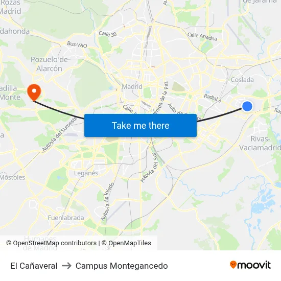 El Cañaveral to Campus Montegancedo map