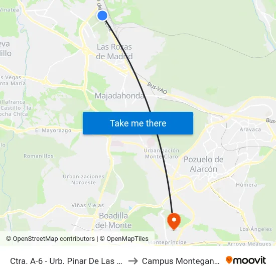 Ctra. A-6 - Urb. Pinar De Las Rozas to Campus Montegancedo map