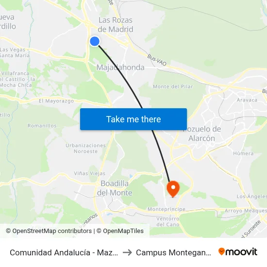 Comunidad Andalucía - Mazarrón to Campus Montegancedo map