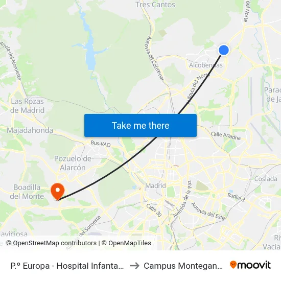 P.º Europa - Hospital Infanta Sofía to Campus Montegancedo map