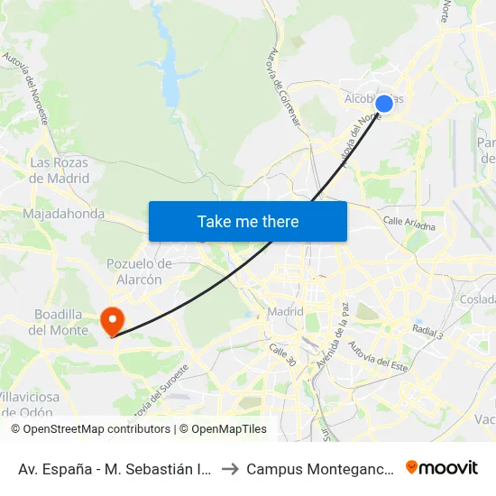 Av. España - M. Sebastián Izuel to Campus Montegancedo map