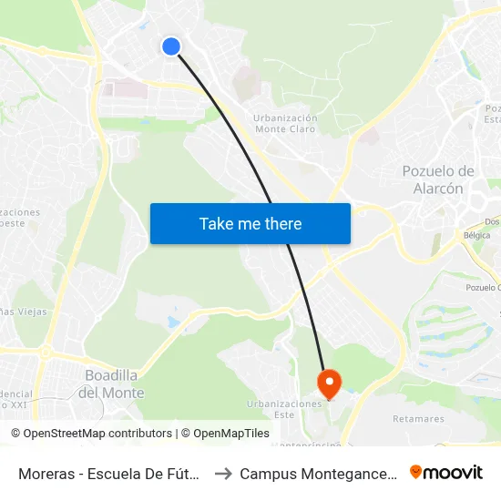 Moreras - Escuela De Fútbol to Campus Montegancedo map