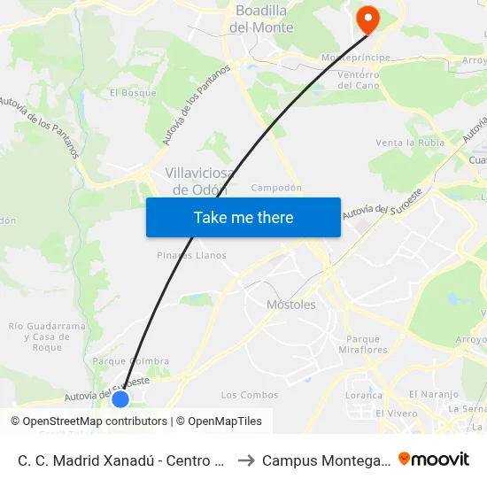 C. C. Madrid Xanadú - Centro Comercial to Campus Montegancedo map