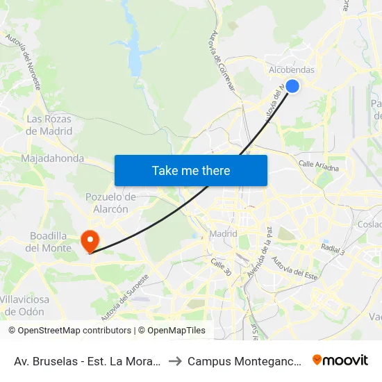 Av. Bruselas - Est. La Moraleja to Campus Montegancedo map