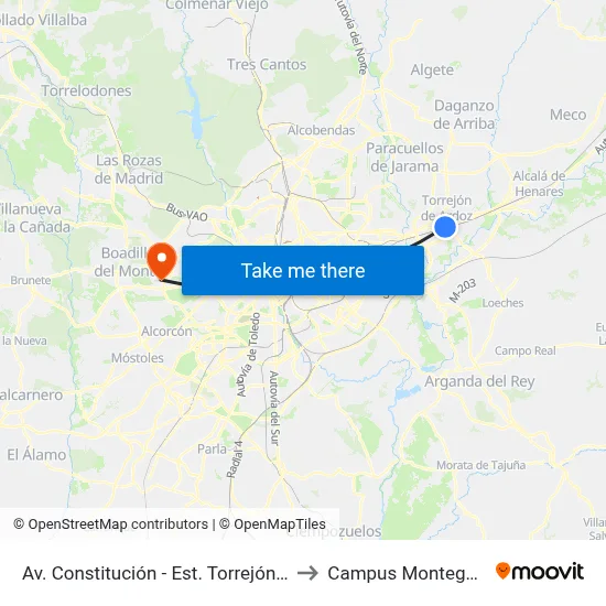 Av. Constitución - Est. Torrejón De Ardoz to Campus Montegancedo map