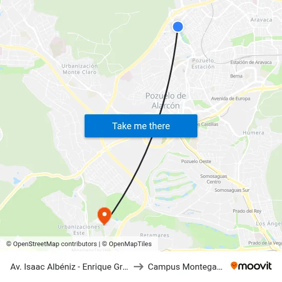 Av. Isaac Albéniz - Enrique Granados to Campus Montegancedo map