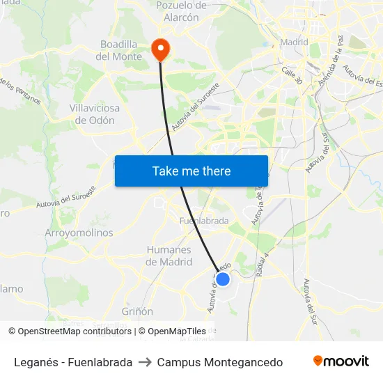 Leganés - Fuenlabrada to Campus Montegancedo map