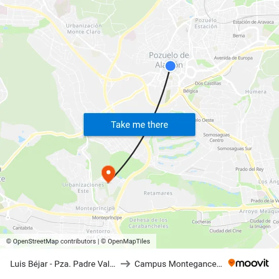 Luis Béjar - Pza. Padre Vallet to Campus Montegancedo map