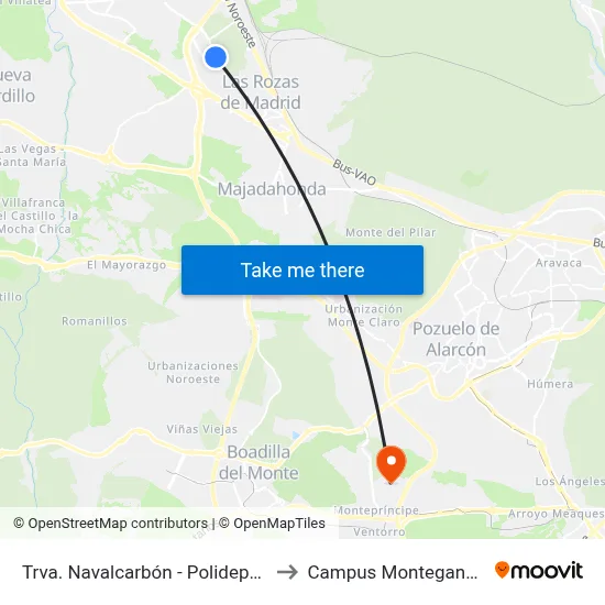 Trva. Navalcarbón - Polideportivo to Campus Montegancedo map