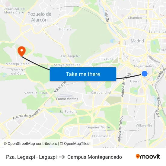 Pza. Legazpi - Legazpi to Campus Montegancedo map