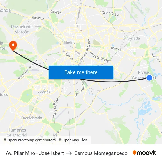 Av. Pilar Miró - José Isbert to Campus Montegancedo map