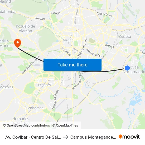 Av. Covibar - Centro De Salud to Campus Montegancedo map