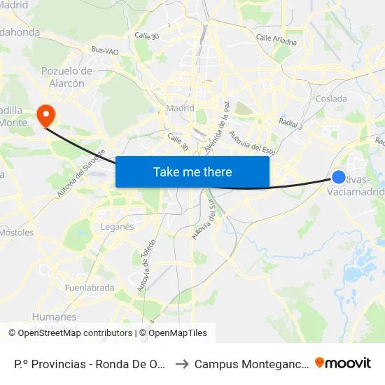 P.º Provincias - Ronda De Oviedo to Campus Montegancedo map