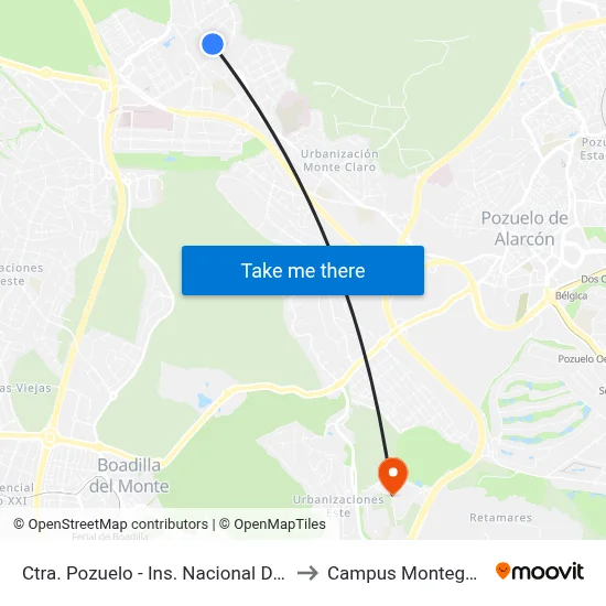 Ctra. Pozuelo - Ins. Nacional De Sanidad to Campus Montegancedo map