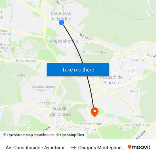 Av. Constitución - Ayuntamiento to Campus Montegancedo map