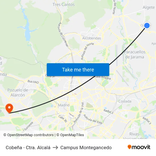 Cobeña - Ctra. Alcalá to Campus Montegancedo map