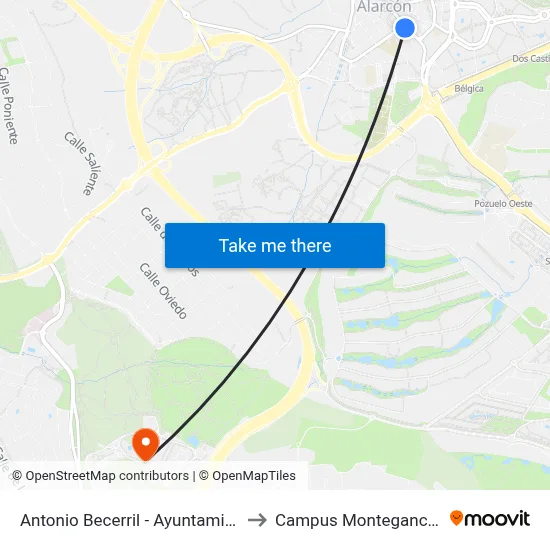 Antonio Becerril - Ayuntamiento to Campus Montegancedo map