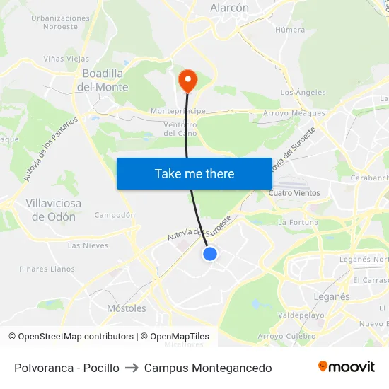 Polvoranca - Pocillo to Campus Montegancedo map