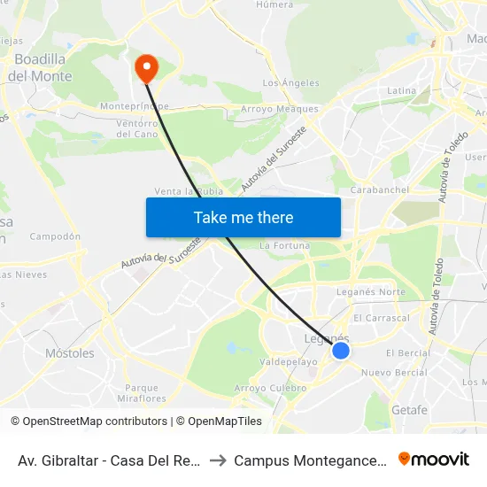 Av. Gibraltar - Casa Del Reloj to Campus Montegancedo map