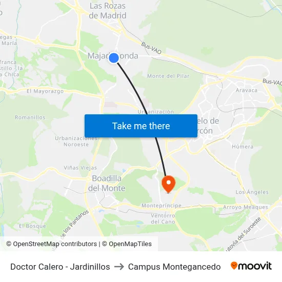 Doctor Calero - Jardinillos to Campus Montegancedo map