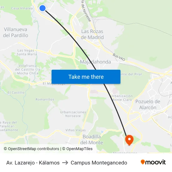 Av. Lazarejo - Kálamos to Campus Montegancedo map