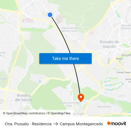 Ctra. Pozuelo - Residencia to Campus Montegancedo map
