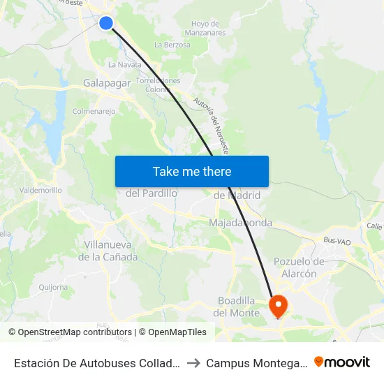 Estación De Autobuses Collado Villalba to Campus Montegancedo map