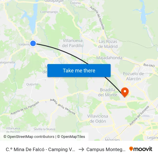 C.º Mina De Falcó - Camping Valdemorillo to Campus Montegancedo map