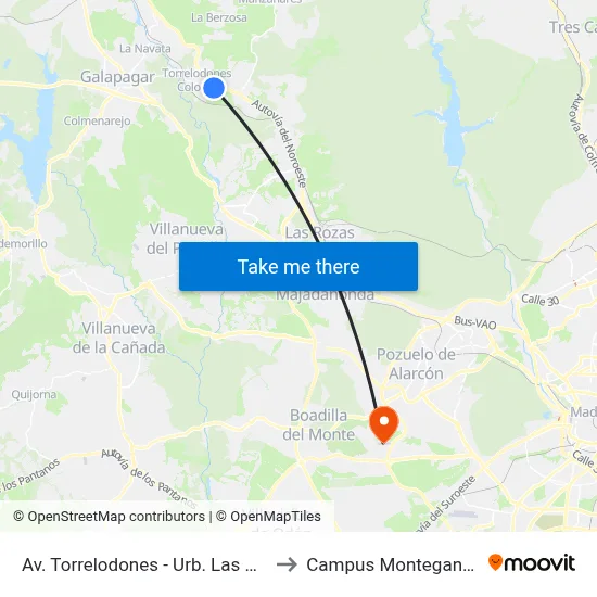 Av. Torrelodones - Urb. Las Marías to Campus Montegancedo map