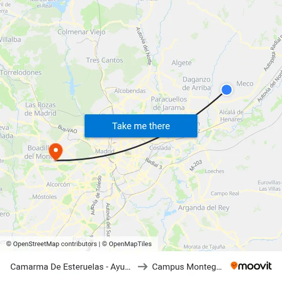 Camarma De Esteruelas - Ayuntamiento to Campus Montegancedo map