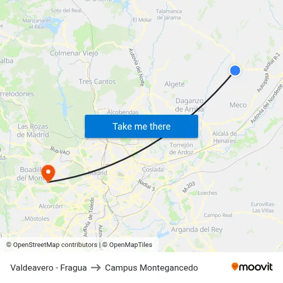 Valdeavero - Fragua to Campus Montegancedo map