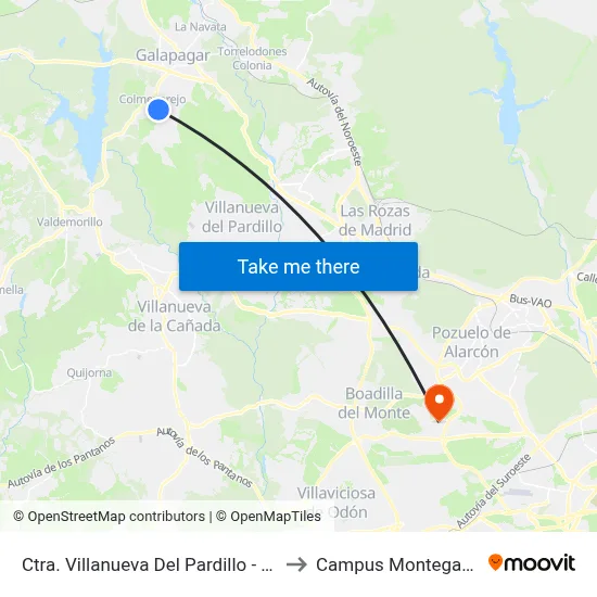 Ctra. Villanueva Del Pardillo - Instituto to Campus Montegancedo map