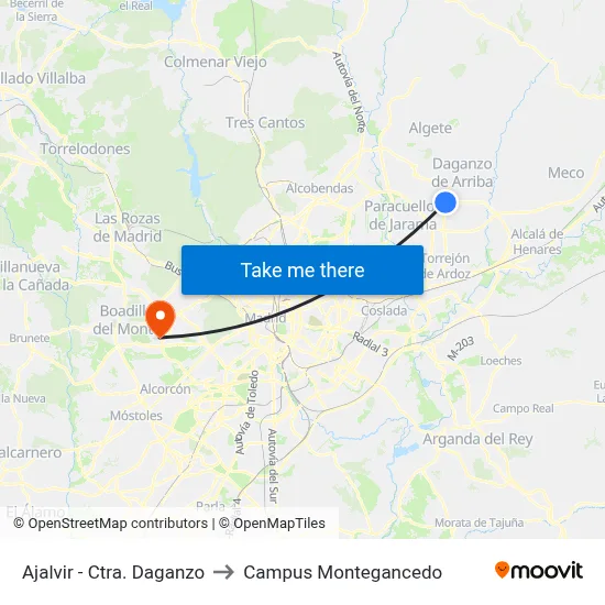 Ajalvir - Ctra. Daganzo to Campus Montegancedo map