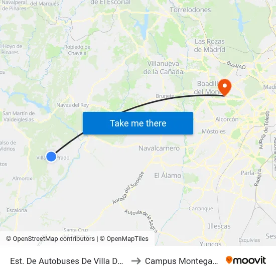 Est. De Autobuses De Villa Del Prado to Campus Montegancedo map