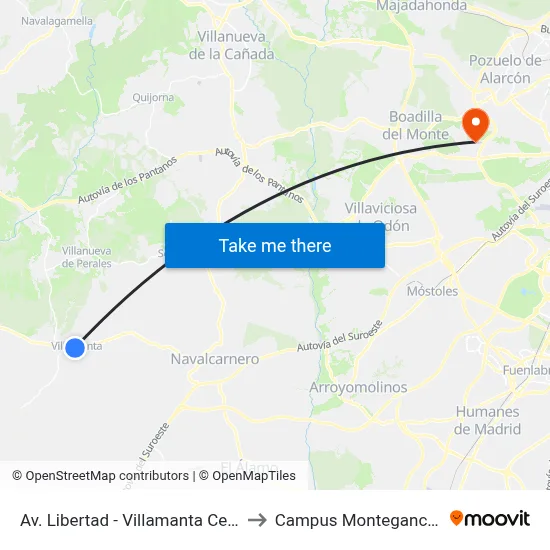 Av. Libertad - Villamanta Centro to Campus Montegancedo map