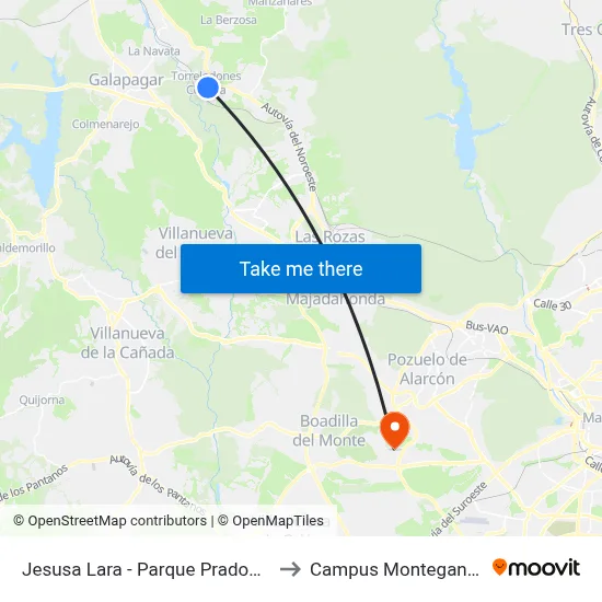 Jesusa Lara - Parque Pradogrande to Campus Montegancedo map