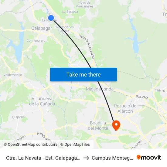 Ctra. La Navata - Est. Galapagar La Navata to Campus Montegancedo map