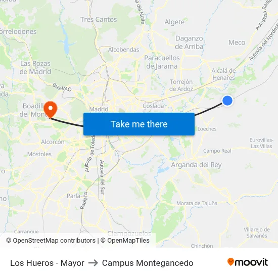 Los Hueros - Mayor to Campus Montegancedo map